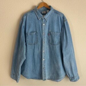 Levi's blue denim 100% cotton button up long sleeve shirt | metal buttons | XXL